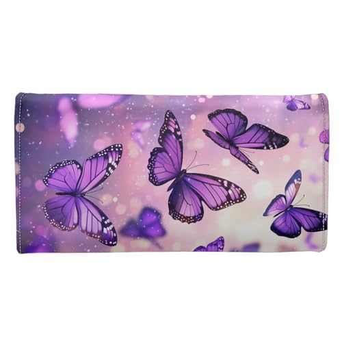 Image of AFPANQZ Bling Butterflies Long Clutch Women Wallet Soft Leather Designer Trifold Multi Card Organizer Phone Holder Lady Purse Buckle Zipper Coin Pocket Pink