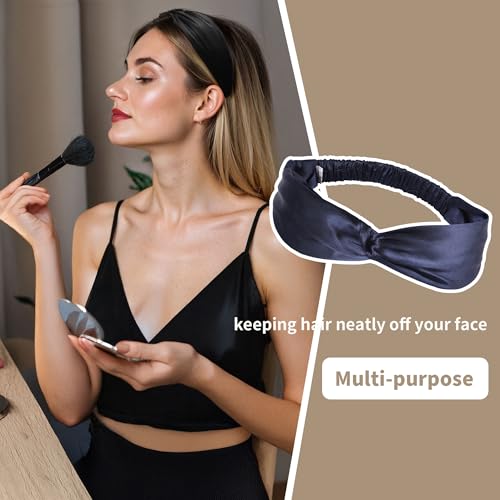 Image of ZLYC Mulberry Silk Headband for Women's Hair Elastic Hairband, Solid Navy