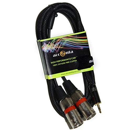 Accenta ACC-2806 Braided Cable with 3.5mm Stereo Plug to 2 XLR, 6'
