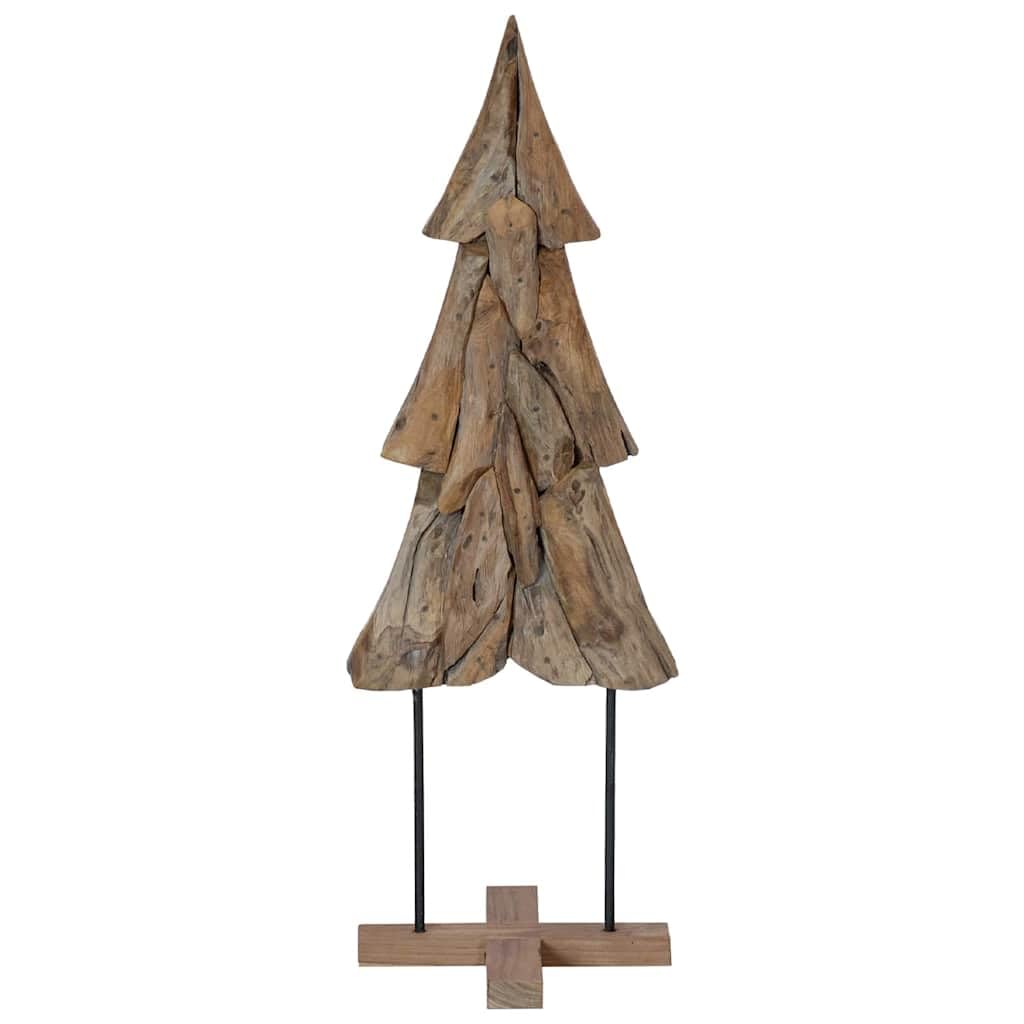 Árbol de Navidad rústico de madera maciza de teca de 121 cm con soporte marrón – Moderno árbol de Navidad en diseño natural para interiores y exteriores protegidos, soporte estable