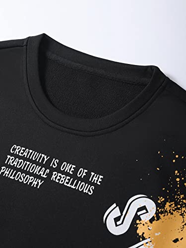 Gorglitter Men's Casual Letter Graphic Print Sweatshirt Long Sleeve Round Neck Pullovers Top Black Large #TOP2