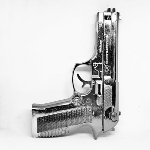 Image of 608 Heavy Metal Gun Lighter with Barrel Pull Back Heavy Metal Made Silver Color Gun Shape Gas Lighter with PU Case | Loading Feature Dummy Gun