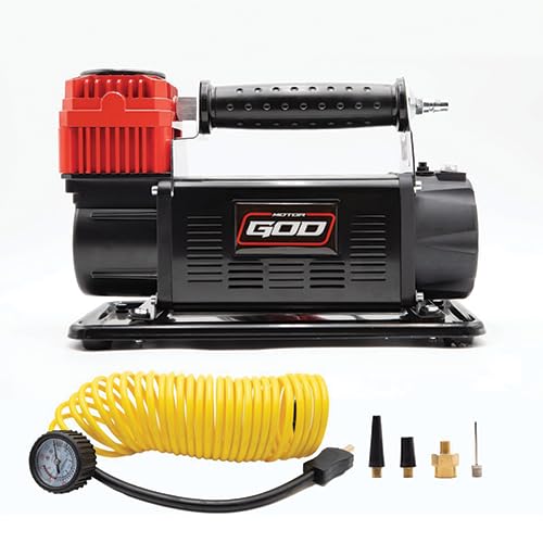 Motor God 12V Portable Air Compressor – 5.65 CFM Heavy-Duty Tire Inflator for Truck, SUV & Off-Road Vehicles – 150 PSI Battery Clamp Air Pump with