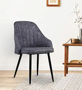 Vergo Grace Dining Chair | Accent Chair for Living Room Bedroom Restuarant | Suede Fabric & Cushion Seat with Black Matte Finish Legs, 3 Years Warranty (Dark Grey)