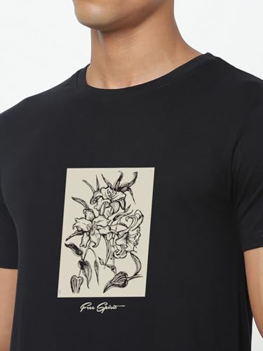 Image of Bewakoof Men's Graphic Print Regular Fit Half Sleeve Round Neck Pure Cotton T-Shirt