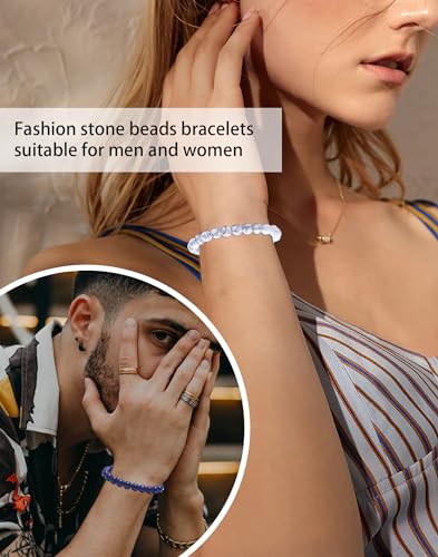 Casdan 12Pcs Crystal Bracelets For Women Men 8Mm Round Stone Beaded Bracelet Semi-Precious Gemstones Bracelet Energy Stone Stretch Bracelet Jewelry Gifts thumb #3