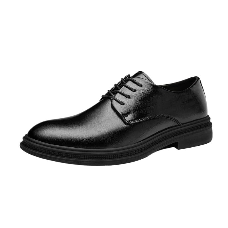 Mens Leather Dress Shoes Formal Lace-Up Business Casual British Style Pointed-Toe Comfortable Wedding Groom Shoes