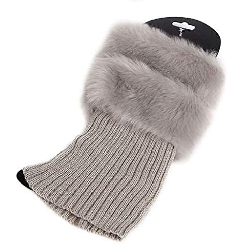 Soft Adult Casual Socks,Winter Women Warm Faux Fur Crochet Knit Leg Warmers Boot Socks Toppers Cuffs - Light Gray Cover