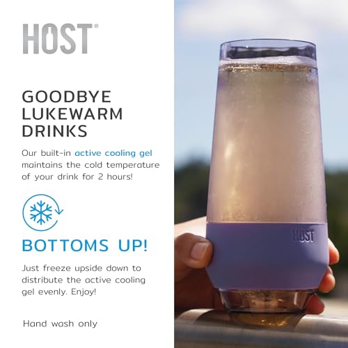 Image of Host Champagne FREEZE Double-Walled Stemless Wine Glass for Sparkling Wine, Glasses Drinking Set Cooling Cups, 9 Oz Plastic Colored Glassware, Deep Lilac Purple Set of 2
