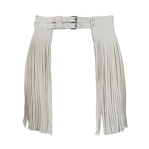 Women's Faux Leather Fringe Skirt Double Waist Belt Dress Pants Tassel Rave Dance Punk Clubwear