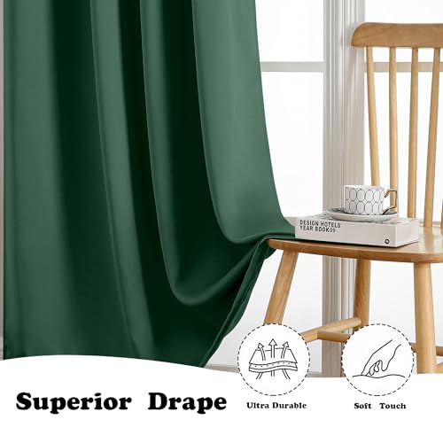 Image of Simplebrand Ever Green Curtains for Bedroom 54 Inch Length 2 Panels Set, Room Darkening Thermal Insulated Energy Saving Curtains for Nursery, Grommet Solid Soft Window Treatment Drapes, W40 x L54