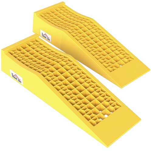 HOMCOM Ensemble de 2 rampes pour Voiture véhicule Utilitaire Rampe de Chargement Lourde 3T Caravane Camping-Car dim. 70L x 19,5l x 7,8H cm PP Jaune