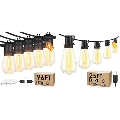 Larkvue 96FT S14 Outdoor String Lights Bundle with 25FT ST38 Led String Lights - Warm White Cover