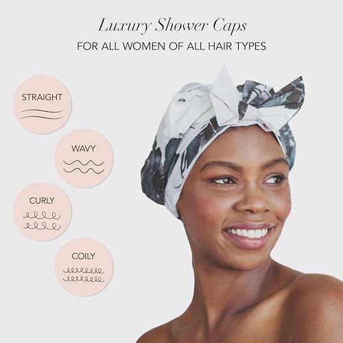 Image of Kitsch Luxury Shower Cap for Women - Waterproof and Mold Resistant, Reusable Shower Caps (Floral)