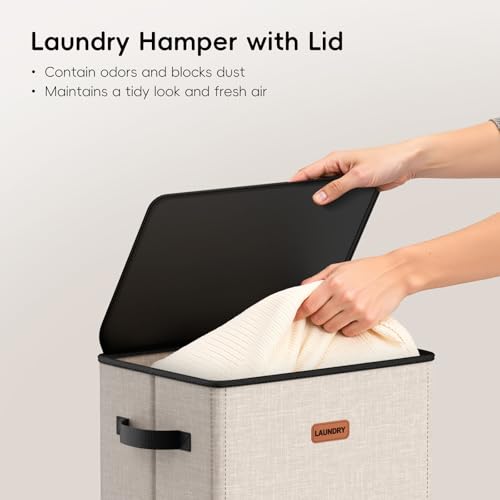 Vexalora 100L Laundry Hamper with Lid, Large Clothes Hampers with Removable Bag, Collapsible Laundry Basket for Bathroom, Bedroom, Laundry Room, Dorm, Beige by Vexalora - Image 4