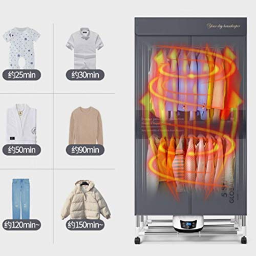 WZP Wasdroger, 1600 W incollabeerbare UV-sterilisatie wasdroger, huishoudelijk mobiel stroombesparing stille kleine warme lucht droogkast naast de droger (kleur: grijs, maat: 75 cm) - Image 8