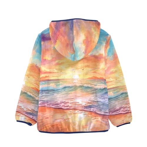 Boys Girls Fleece Jacket Sunrise at Seaside Kids Warm Hooded Outwear Coat2