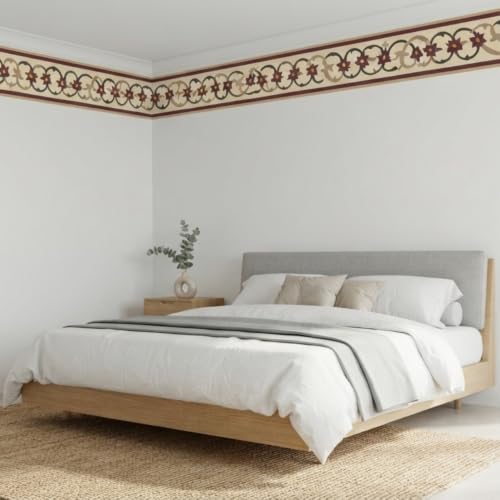 Image of Decorative Peel and Stick Wall Border Sticker 4 Inch x 4 Feet | Waterproof Self Adhesive PVC Wallpaper Border | Floral, Vintage & Traditional Designs | Wall Trim for Home Decor, VWB2
