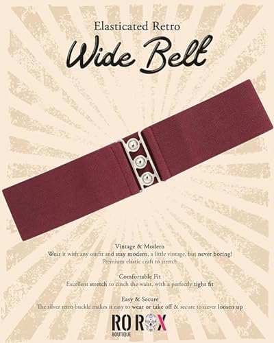 Ro Rox Vintage Retro Style 1950's Elasticated Wide Nurse Belt US 2-20 (Burgundy, Medium)