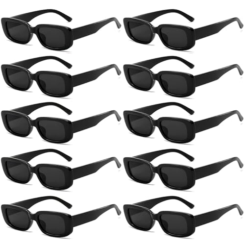 SUNOVELTIES 10 Pack Rectangle Sunglasses for Women/Men Retro Narrow Square Glasses Black Vintage Eyewear Luxury Design