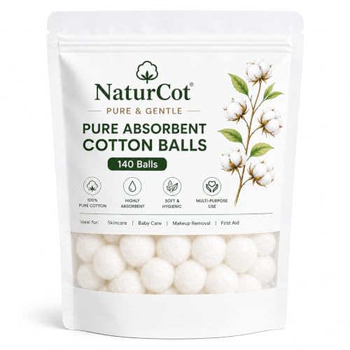 Image of Enriched Premium 100% Pure Cotton Balls (140 Pieces) | Ultra-Soft, Lint-Free & Highly Absorbent | Resealable Moisture-Proof Pouch for Skincare, Baby Care, Makeup Removal & First Aid
