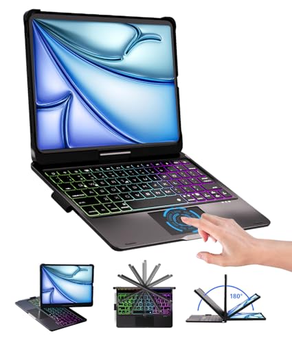 Image of BABG for iPad 10th 11th (A16) Case with Keyboard&iPad Air 11(M4,M3,M2),360Swivel,7 Use Modes,Rainbow Backlight Keyboard for iPad Pro 11(1st /2nd /3rd /4th Gen)&iPad Air 5th /Air 4th-Black