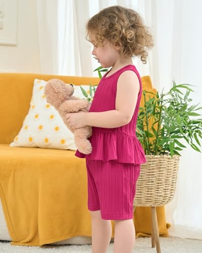 Image of Weebaby Baby Clothes Girl Toddler Summer Outfits Infant Casual Sleeveless Halter Ruffle Tank Cute Short Set Baby Clothing