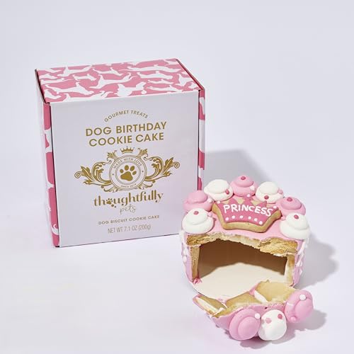 Image of Thoughtfully Pets, Pink Princess Dog Birthday Gourmet Mini Cookie Cake, Peanut Butter Flavored, Hand Decorated Hollow Biscuit Cake for Any Breed