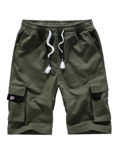 LVCBL Mens Work Shorts Cotton Shorts Camo Cargo Shorts Loose Fit Camouflage Short Army Grenn 2XL