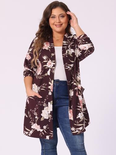 Image of Agnes Orinda Women's Plus Size Lightweight Cardigan Casual Soft Long Sleeve Floral Knit Cardigans with Pockets
