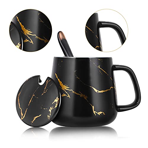 Regalos para mujeres, Regalos de cumpleaños para mujeres, Taza de café de cerámica jaspeada con tapa, Taza de café de cerámica y cuchara, Navidad, San Valentín, Día de la Madre, 12 oz/350 ml - Imagen 3