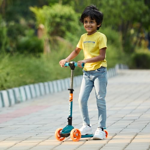 Image of AMAZON BRAND JAM & HONEY 3 Wheel Kids Scooter with RGB Light-UP Wheels,Foldable Design & Height Adjustment-BIS Certified-Indoor & Outdoor USE,Blue /Orange (UP to 20 KG)