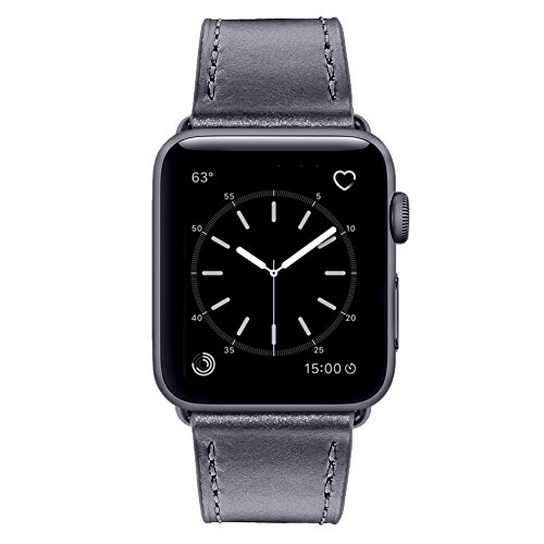 For Apple Watch Band, 42mm Marge Plus Genuine Leather iwatch Strap Replacement Band with Stainless Metal Clasp for Apple Watch Series 3 Series 2 Series 1 Sport and Edition, Space Gray