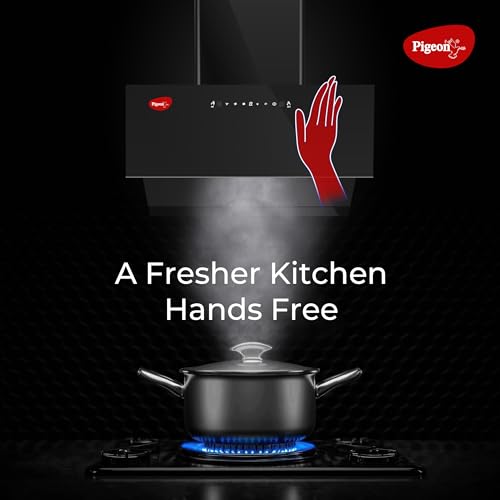 Image of Pigeon Xtreme DLX 75 cm Inclined Kitchen Chimney 1500 m3 /hr suction |Touch & Gesture Control | Heat Auto Clean | 7 years warranty on motor| (Black)