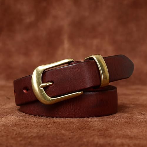 Women's Heavy Duty Solid Brass Single Prong Square Buckle Leather Skinny Belts, 2.3cm Thin Waist Strap for Dress3