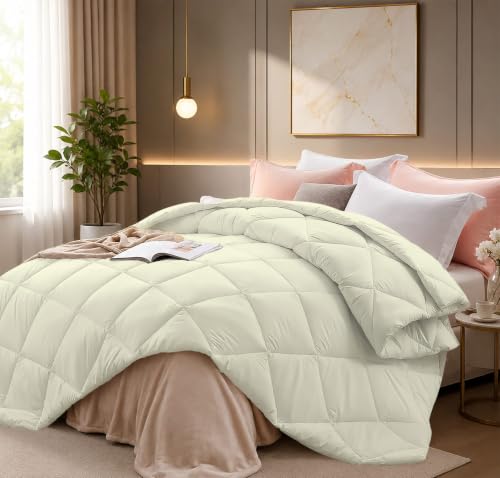 Image of Super Comfort Microfiber 300 GSM Double Bed Comforter for Heavy Winter Blanket Quilt Diamond Stitch (90 inch x 100 inch Inches /228cm x 254cm) - Comforter Double Bed|Ivory