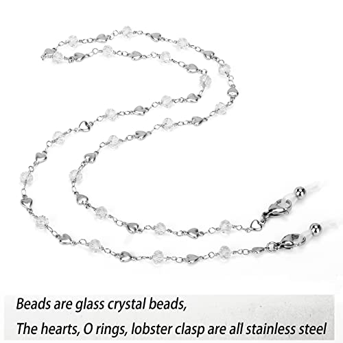 Image of Eyeglass Chain Silver Stainless Steel Handmade Necklace for Reading Glasses Sunglass Beaded Chains for Men Women