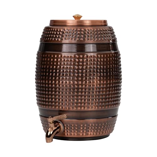 Image of Artarium Hammered Barrel Copper Water Dispenser with Brass Tap (5 litres) | Pure Copper Water Storage for Home, Dining & Office