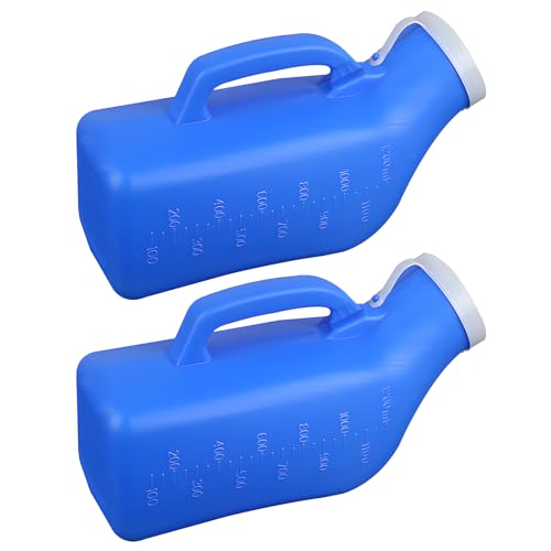 2 Pack Urinal Bottle 1200ml/34 Ounce Portable urinals, Urinal Bottles with Lid, Male Urine Bottles, Spill Proof Pee Bottle for Men for Hospital, Incontinence, Outdoor, Car, Travel, Camping(Blue)