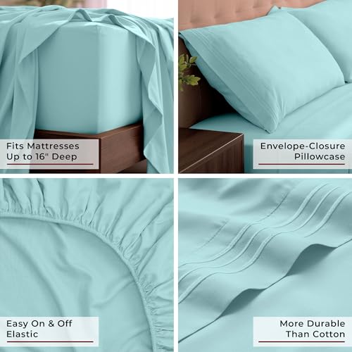Image of Mellanni King Sheets Set - 4 PC Iconic Collection Bedding | Hotel Luxury, Extra Soft, Cooling Bed Sheets - Wrinkle, Fade, Stain Resistant (King, Aqua)
