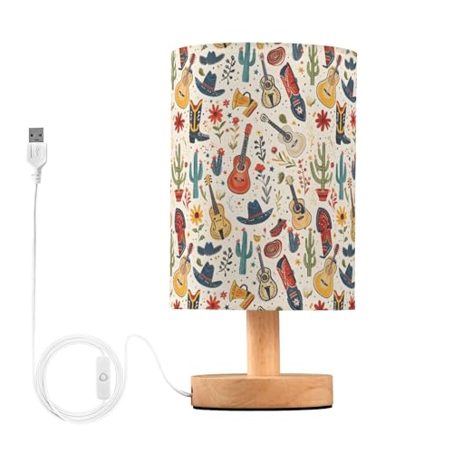 Lampada da comodino con motivo a stivali da cowboy per camera da letto, lampada USB piccola comodino con base in legno per camera da letto, soggiorno, scrivania da ufficio
