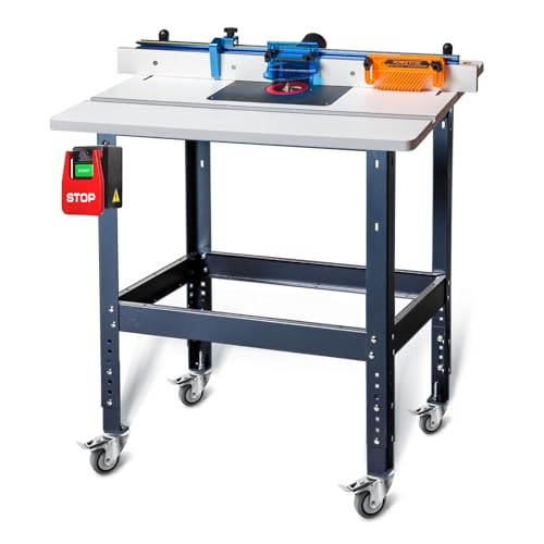 POWERTEC UT1009 Router Table and Fence System with Safety Paddle Switch and Mobile Base Multi-Purpose Tool Stand with Wheels