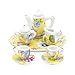 Odoria 1:12 Miniature 8PCS Porcelain Tea Cup Set Yellow Lily Chintz Dollhouse Kitchen Accessories