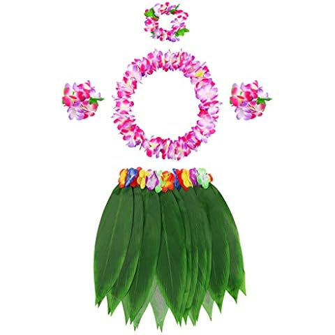 Ywediim Hawaiian Leaf Skirt Leaf Hula Skirt Necklaces Bracelets Headband, for Women, Girls, Hawaiian Costumes and Luau Party Cover