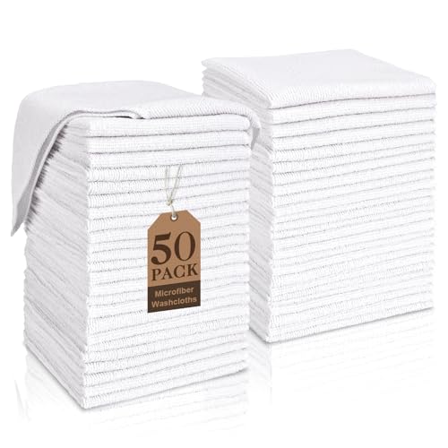 Image of TEAWOO White Washcloths Bulk 50 Pack, Highly Absorbent & Quick Drying