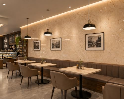 Image of Beige & Cream Marble Wallpaper, Peel and Stick Vinyl Contact Paper, Waterproof Self Adhesive Countertop Wallpaper for Kitchen & Furniture (60 x 200 cm)