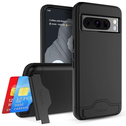 Teelevo Wallet Case for Google Pixel 8 Pro Dual Layer Case with Card Slot Holder and Kickstand for Google Pixel 8 Pro - Black