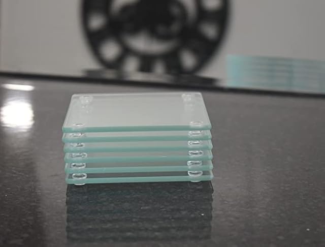 RnT Set Of 6 Clear Tempered Glass Coasters Square Shaped Heavy Duty Heat Resistant Premium Quality Office Desk Living Room Kitchen Home Kitchenware Household Essentials 10x10cm