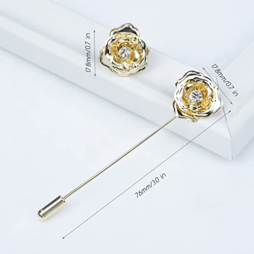 Image of Crystal Alloy Rose Flower Lapel Pins Button Pin Groom Boutonniere for Wedding Floral Brooch Pin Set for Women Men