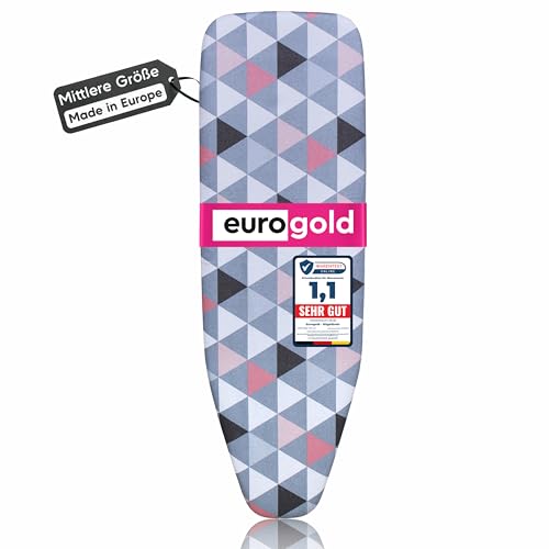 EUROGOLD Bügelbrettbezug 120x40 cm (passend für 120x3842 cm) Baumwolle vollflächig metallisiert wärmereflektierend für Dampfbügelstation Gummizug Made in Europe (Triangles Pink Größe M)